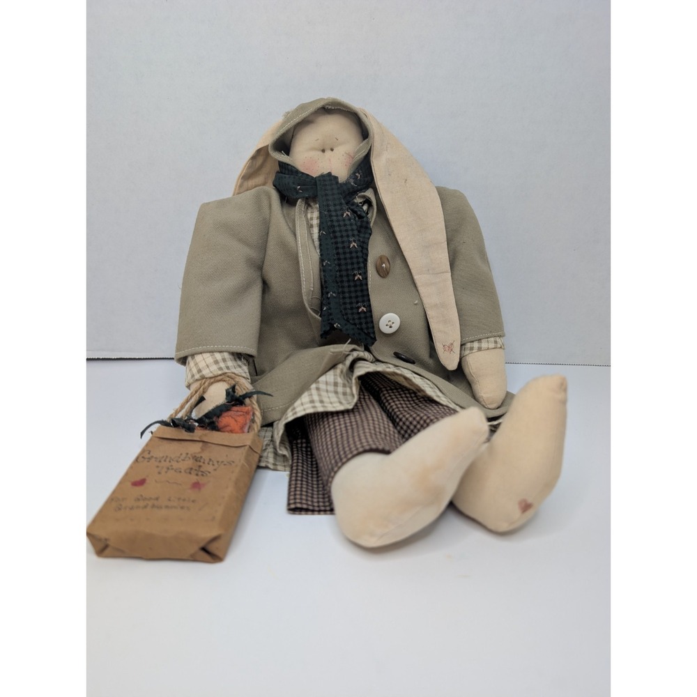 Vintage Handmade Primitive‎ Bunny Doll 1995 Signed Folk Art Rag Doll...